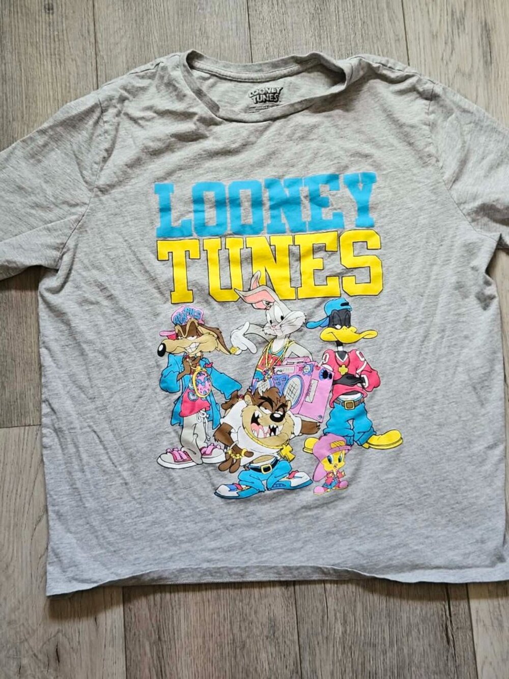 Looney Tunes Graphic Tee Shirt Men's Size Large Gray 90s Streetwear Taz Bugs